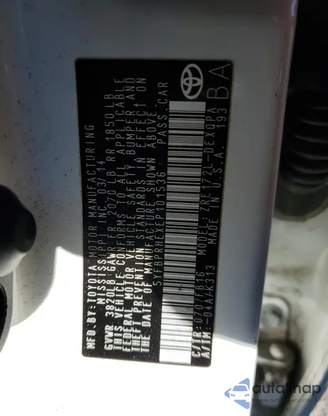 2014 Toyota Corolla Eco from USA, damaged, VIN 5YFBPRHEXEP101536